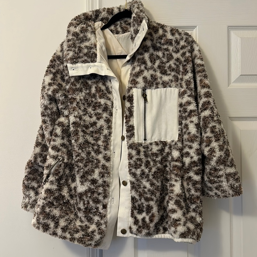 Leopard faux shearling coat